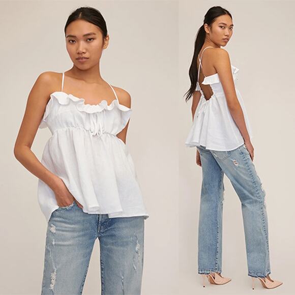NWT Marissa Webb Jayce Bodiced Linen Laced Empire Top Women's White - Picture 1 of 7